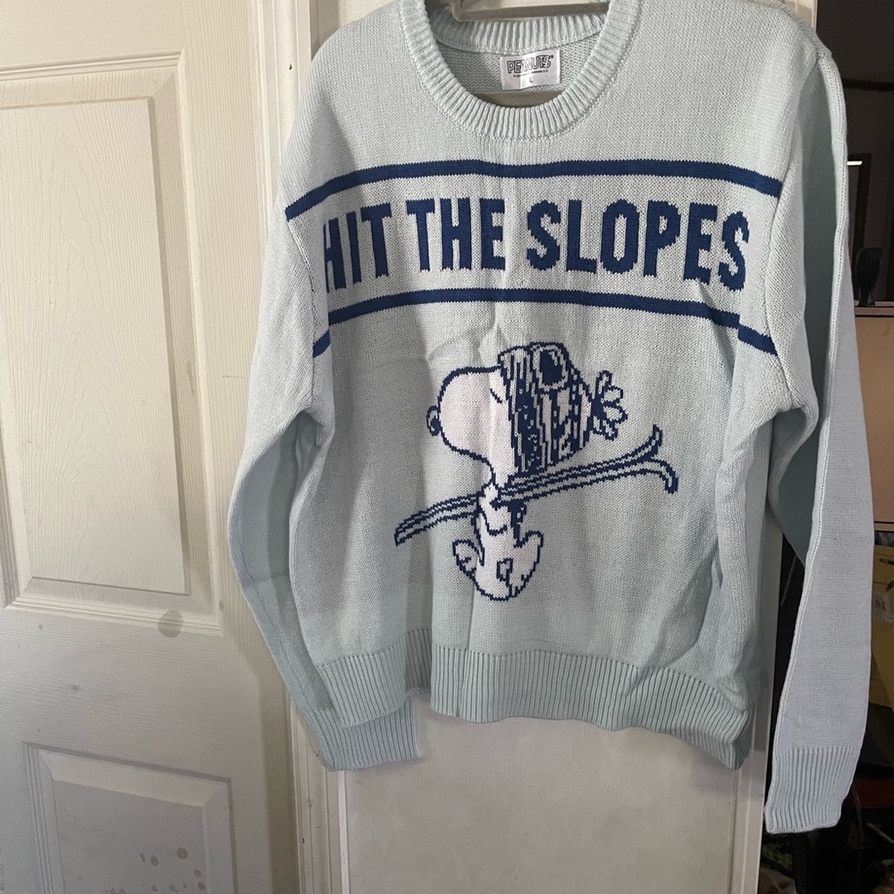 Peanuts Blue Snoopy Ski Crewneck Sweater